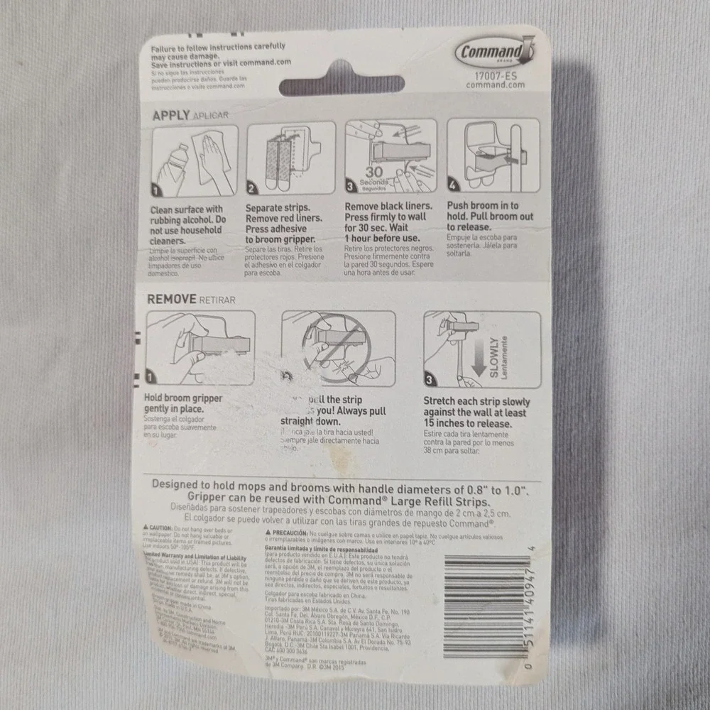 3M Command Broom Gripper Damage-Free Wall Mount Organizer Holds 4 lbs